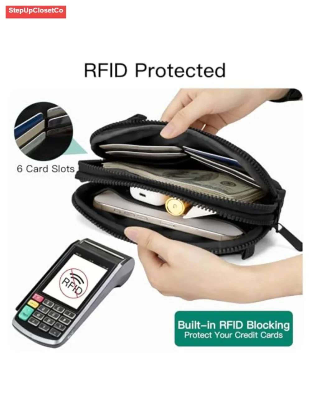 Puffy Crossbody Purse Wristlet Wallet RFID Blocking Nylon Women Multi-Way